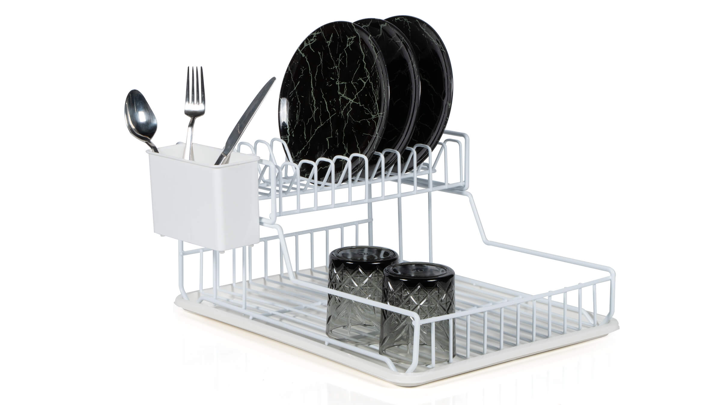 Two Tier Portable Dish Drying Rack Black PE Plated (60cm) - Zensan