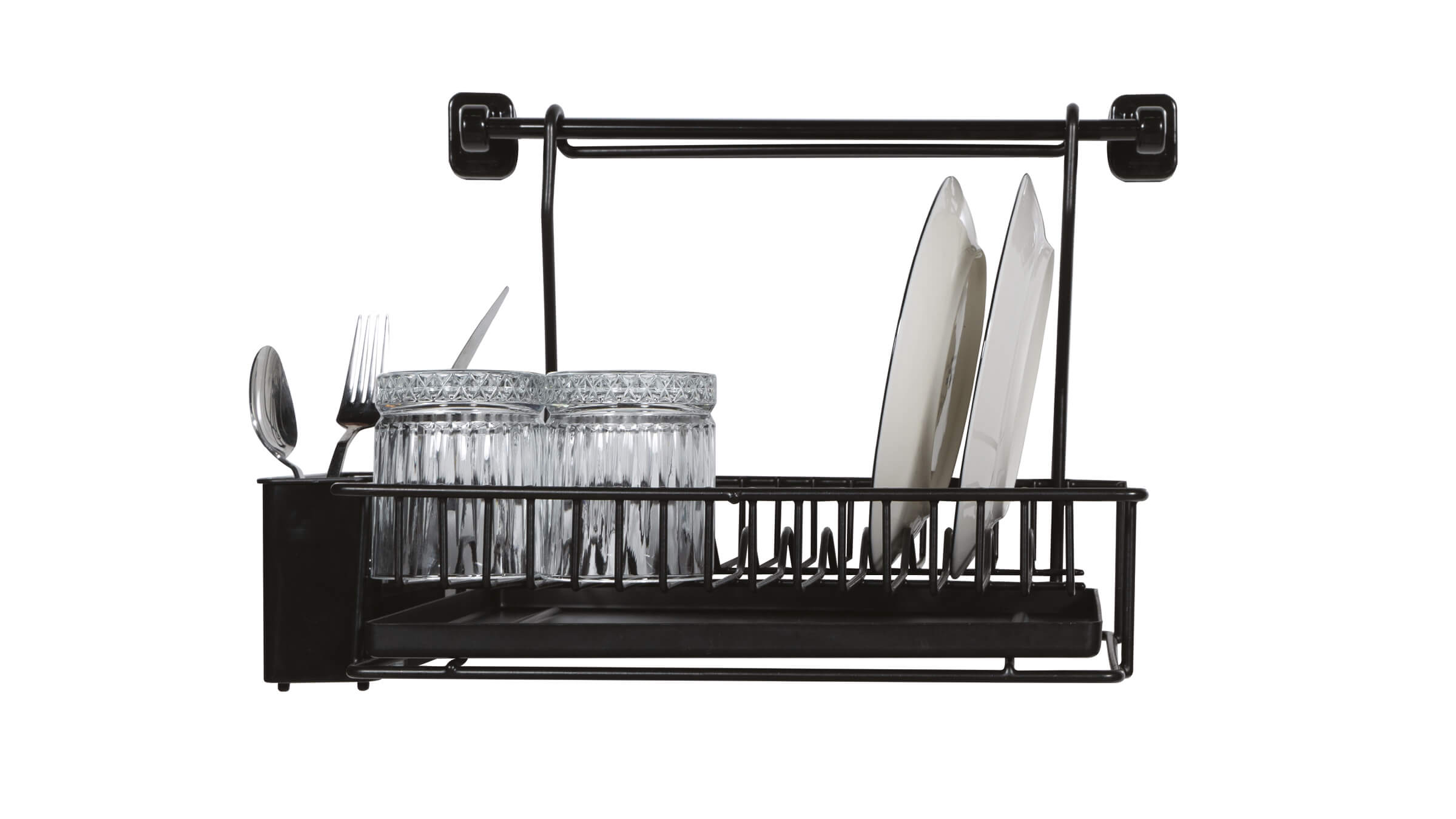 Two Tier Portable Dish Drying Rack Black PE Plated (60cm) - Zensan