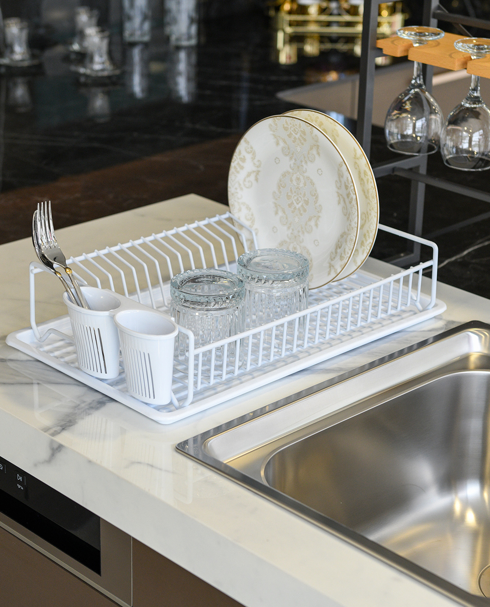 Flat-Line Dish Drainer White Plated - Zensan Wire Housewares