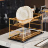 Two Tier Portable Dish Drying Rack Gold PE Plated
