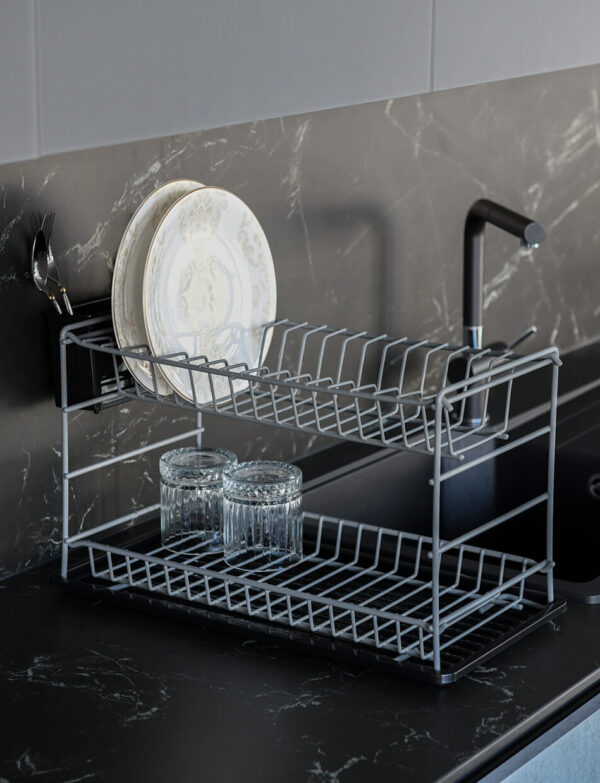 Zweistöckiges Modulares Tellerregal Anthrazit PE-Beschichtung (60 cm)