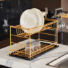 Two Tier Portable Dish Drying Rack Gold PE Plated (50cm)
