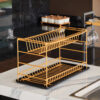 Two Tier Portable Dish Drying Rack Gold PE Plated (50cm) - Image 2