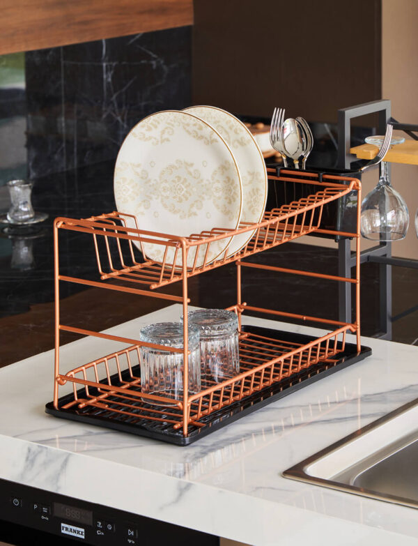 Zweistöckiges Modulares Tellerregal Rosé PE-Beschichtung (60 cm)