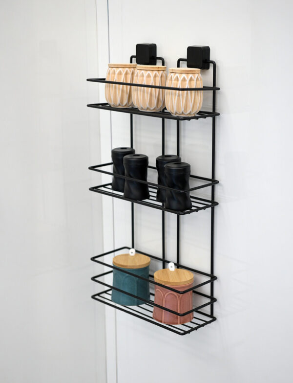 Three Tier Bath Shelf Rectangle Black PE Plated