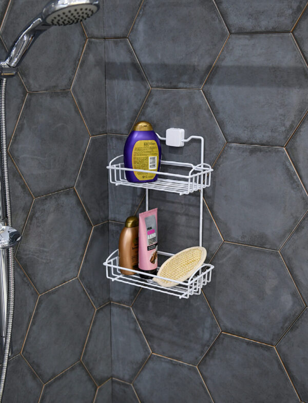 İki Katlı Demonte Organizer Banyo Rafı Beyaz PE Kaplama